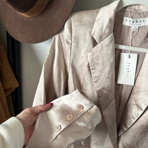 Boutique big hit ivory stain silky button front blazer jacket coat 90s y2k - Picture 3 of 5